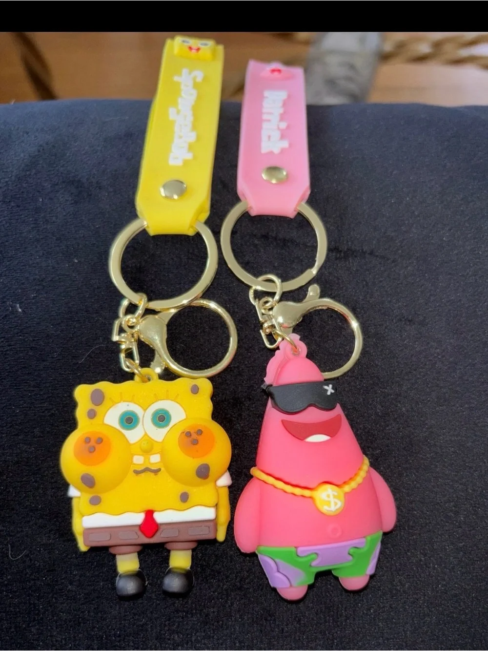 Yellow Sponge-Inspired and Pink Starfish PVC Keychain Set - Kids Accessories